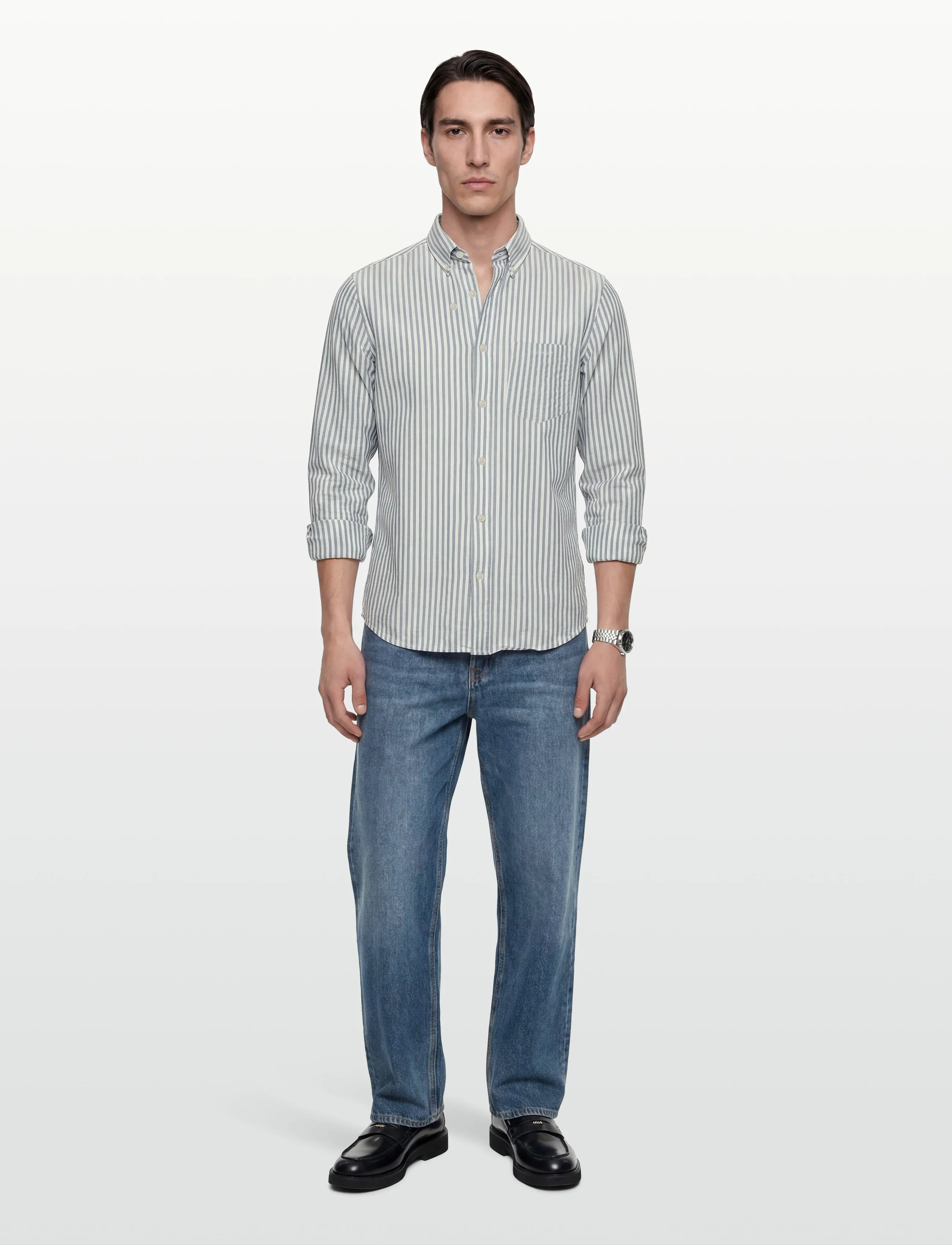 GANT REG TEXTURE STRIPE SHIRT - Vabaajasärgid - VINTAGE BLUE / white