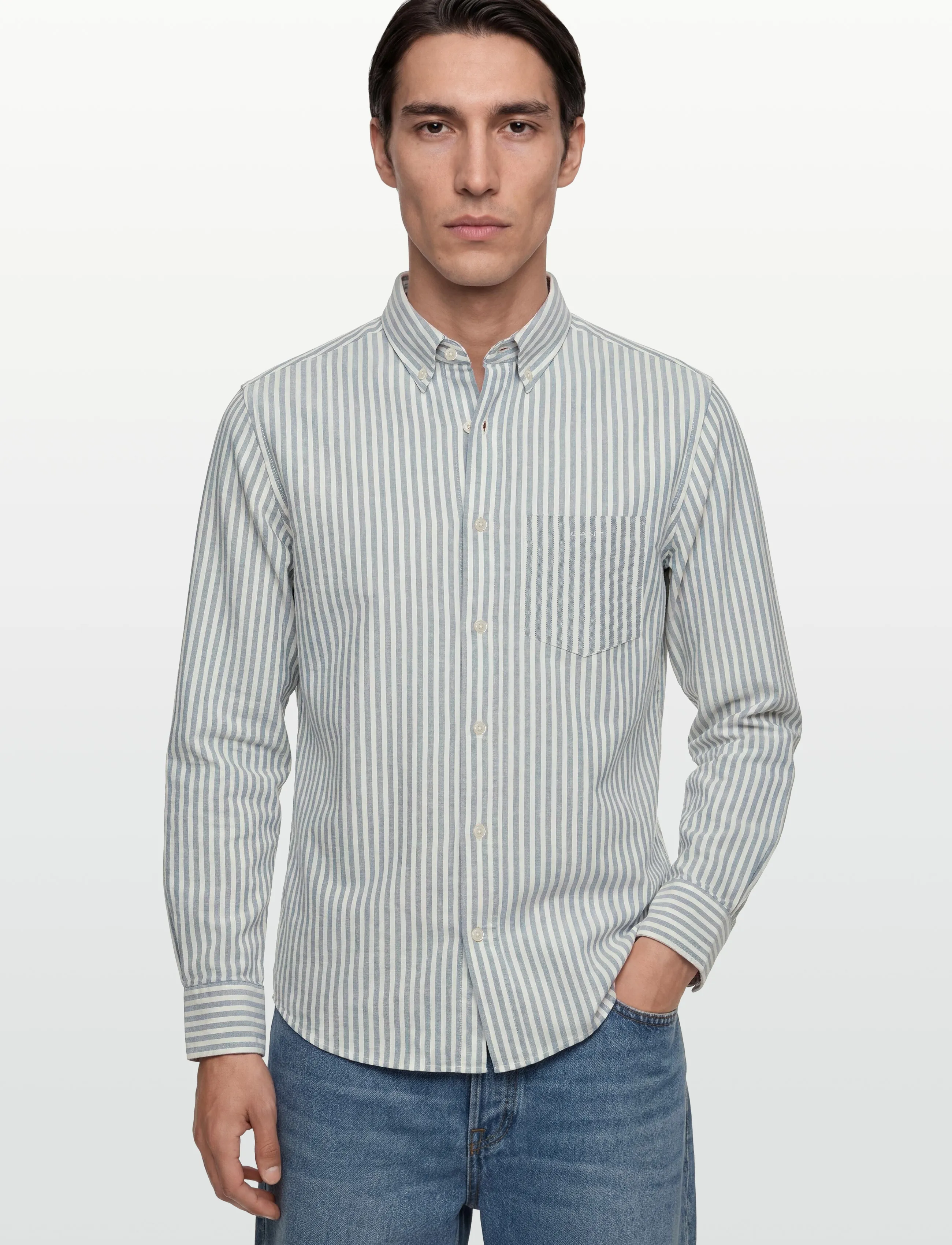 Gant - REG TEXTURE STRIPE SHIRT - randiga skjortor - vintage blue - 3