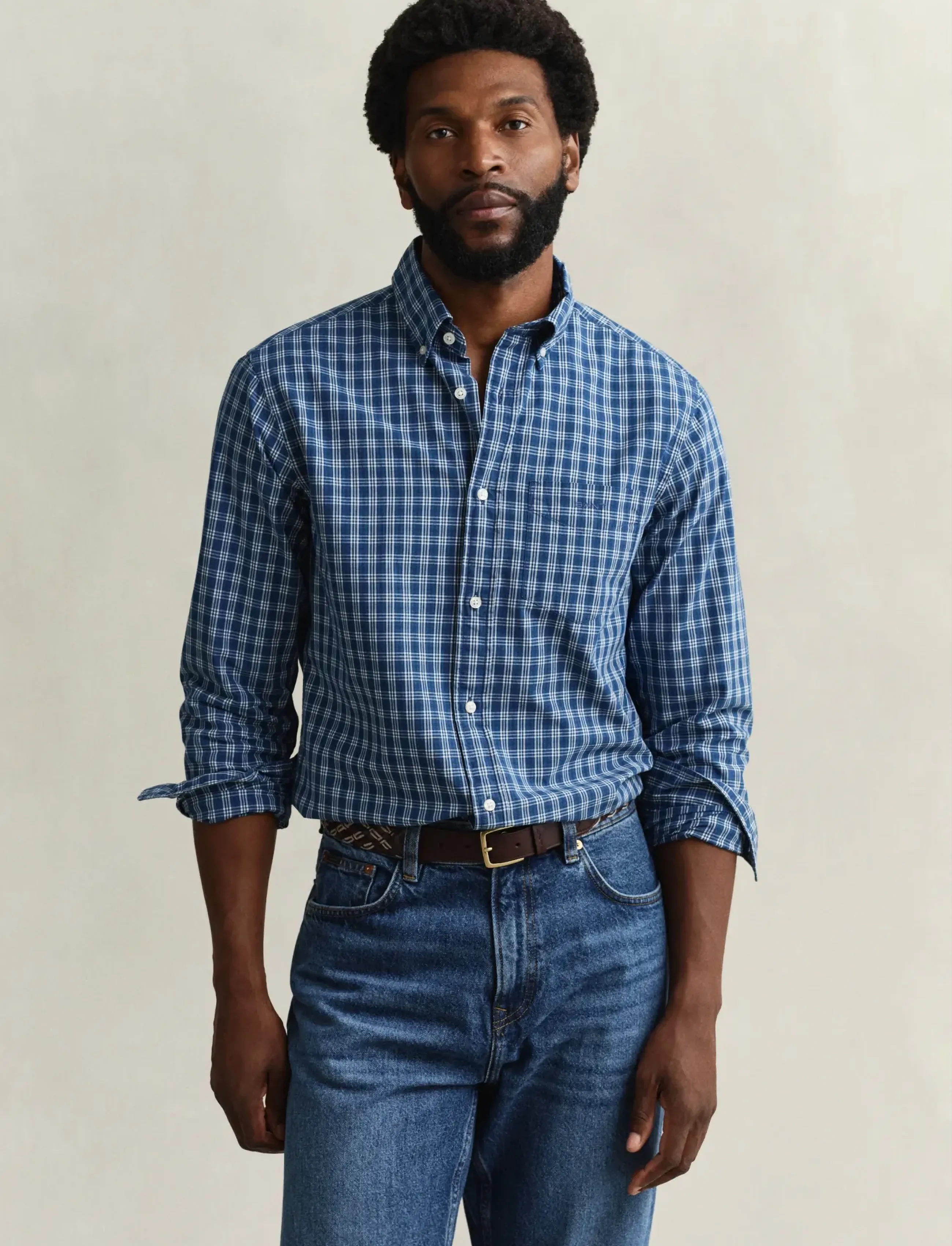 Gant Reg Indigo Check Shirt, 3XL, Shirts, Blau - Casual Männerswear