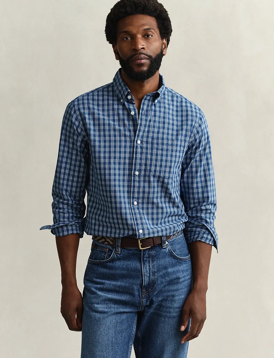 Gant - REG INDIGO CHECK SHIRT - karierte hemden - indigo - 0