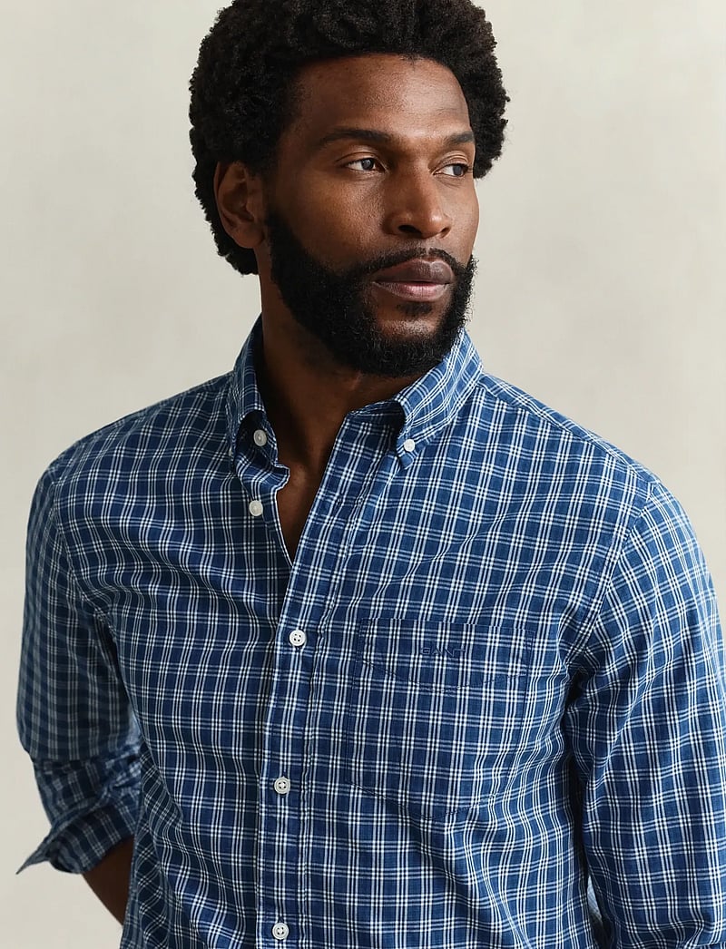 GANT - REG INDIGO CHECK SHIRT - basic skjortor - indigo - 4