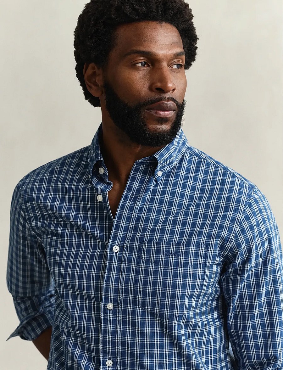 Gant - REG INDIGO CHECK SHIRT - karierte hemden - indigo - 4