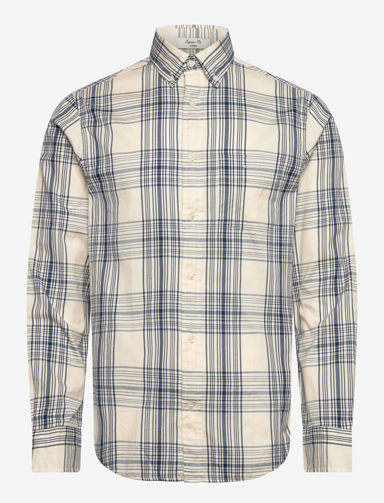 GANT - REG DREAMY OXFORD CHECK SHIRT - rutiga skjortor - creamed white - 1