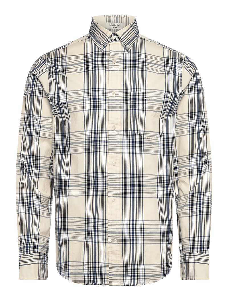GANT - REG DREAMY OXFORD CHECK SHIRT - rutiga skjortor - creamed white - 1