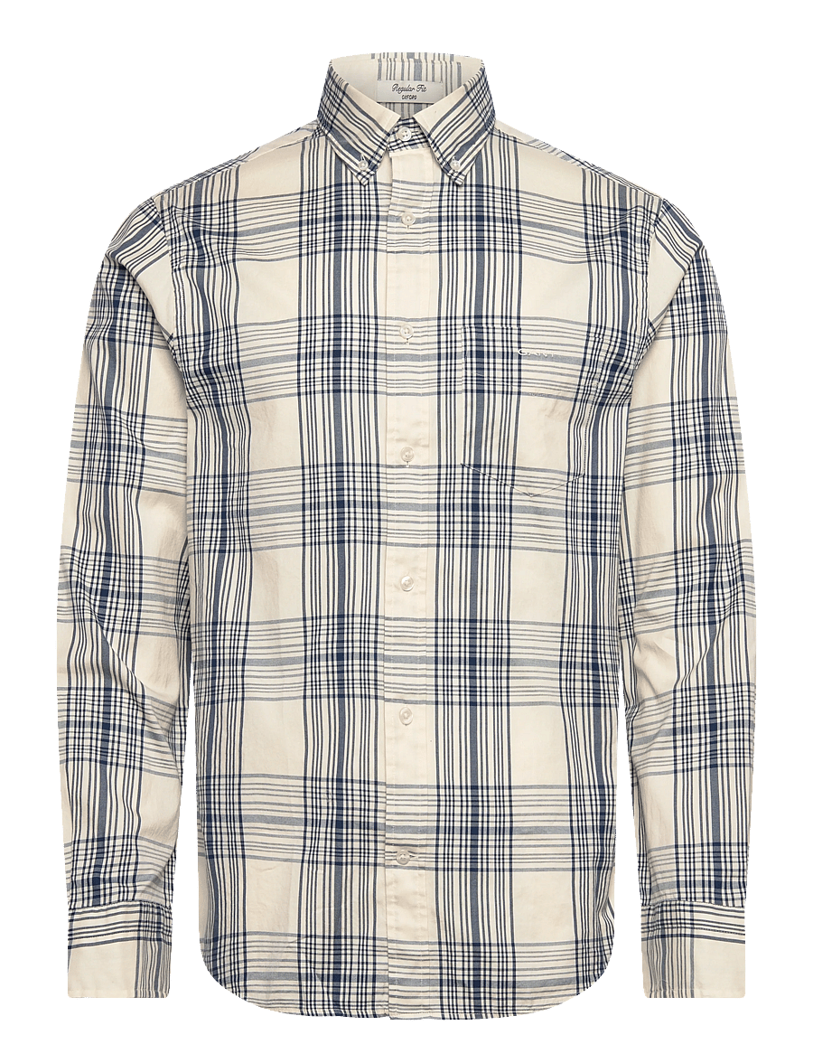 Gant - REG DREAMY OXFORD CHECK SHIRT - rutede skjorter - creamed white - 1