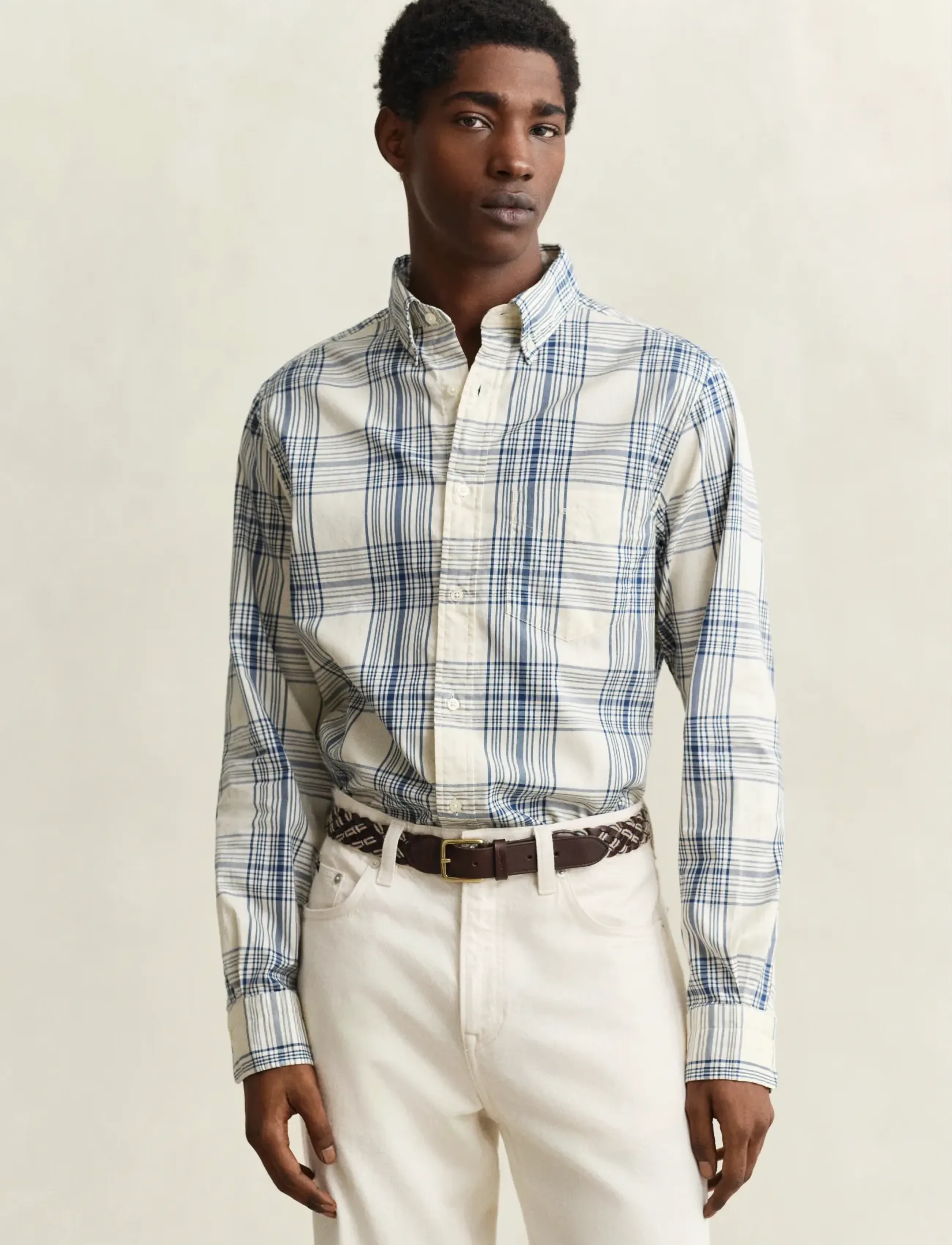 Gant REG DREAMY OXFORD CHECK SHIRT - Deals - CREAMED WHITE / multi