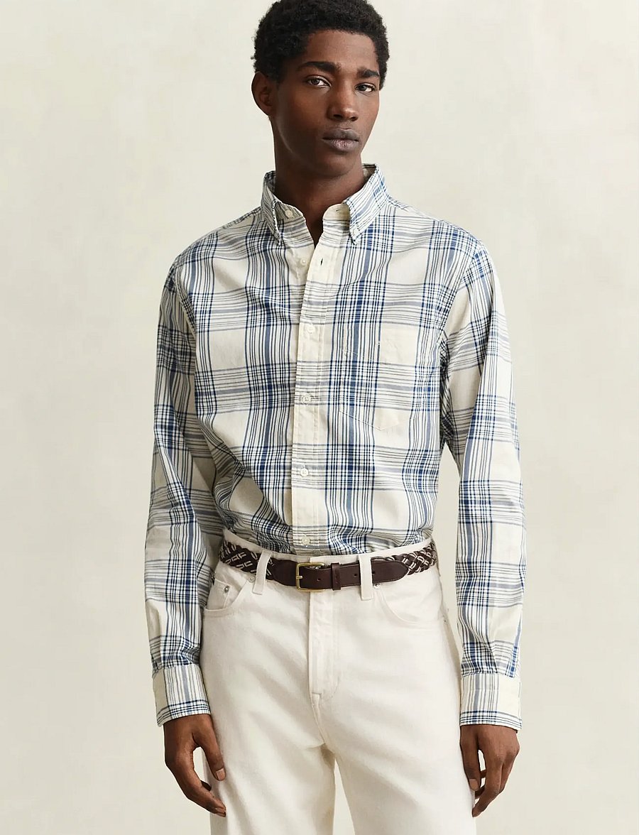 Gant - REG DREAMY OXFORD CHECK SHIRT - rutede skjorter - creamed white - 0