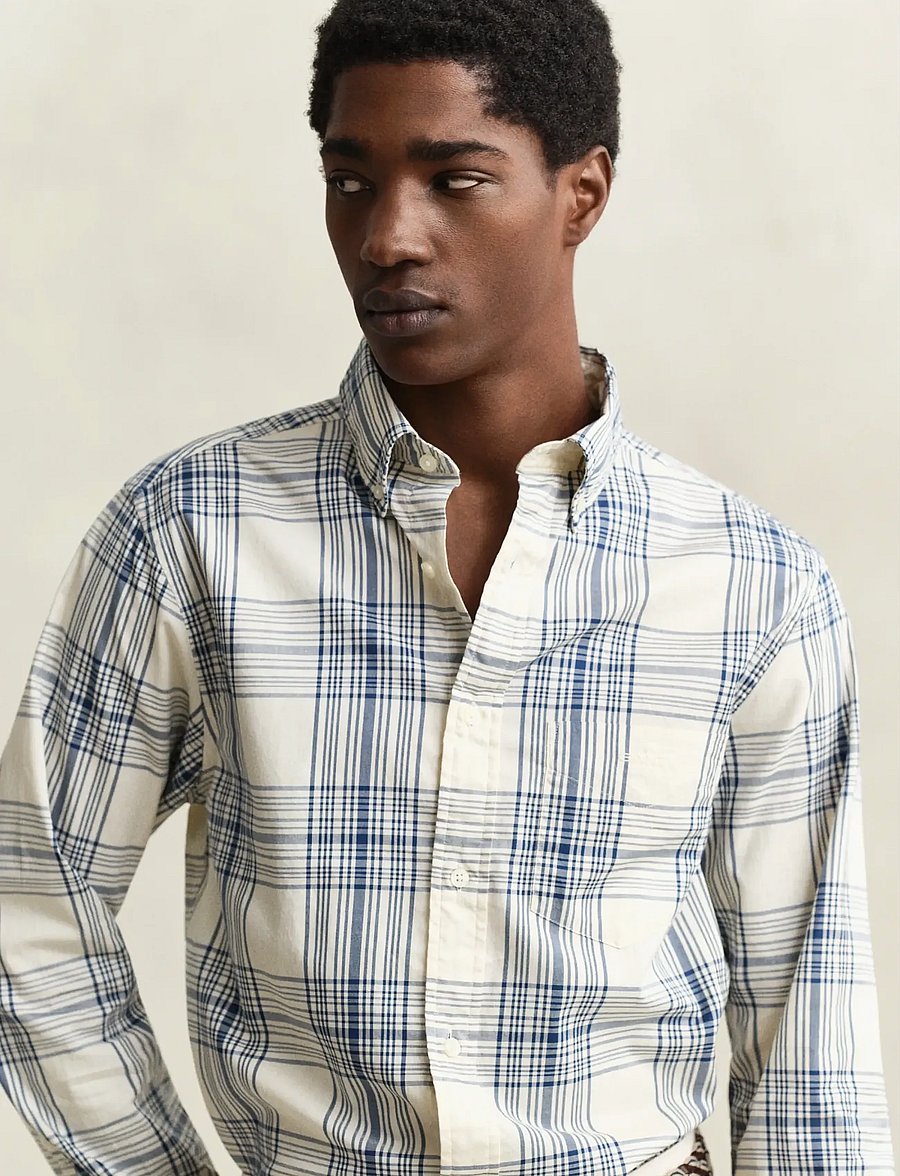 Gant - REG DREAMY OXFORD CHECK SHIRT - rutede skjorter - creamed white - 4