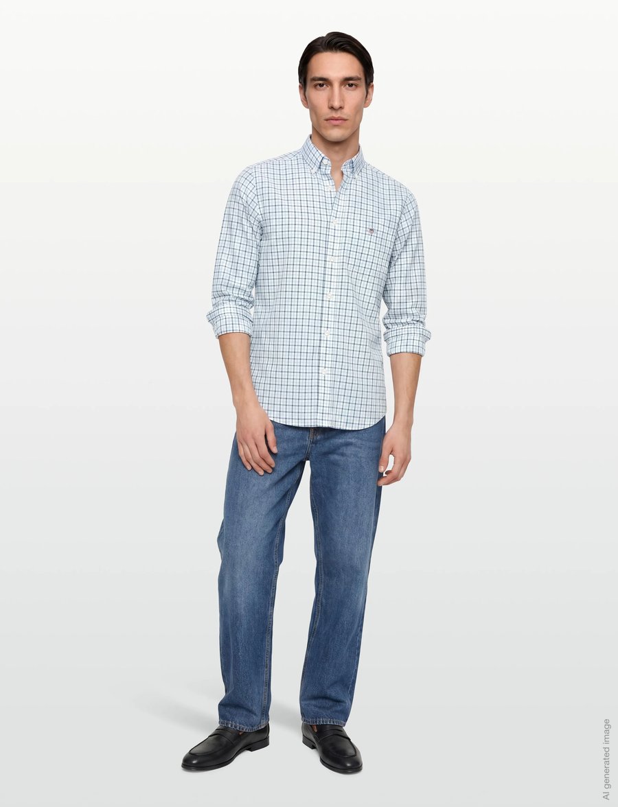 Gant - REG CLASSIC POPLIN CHECK - karierte hemden - sky blue - 0