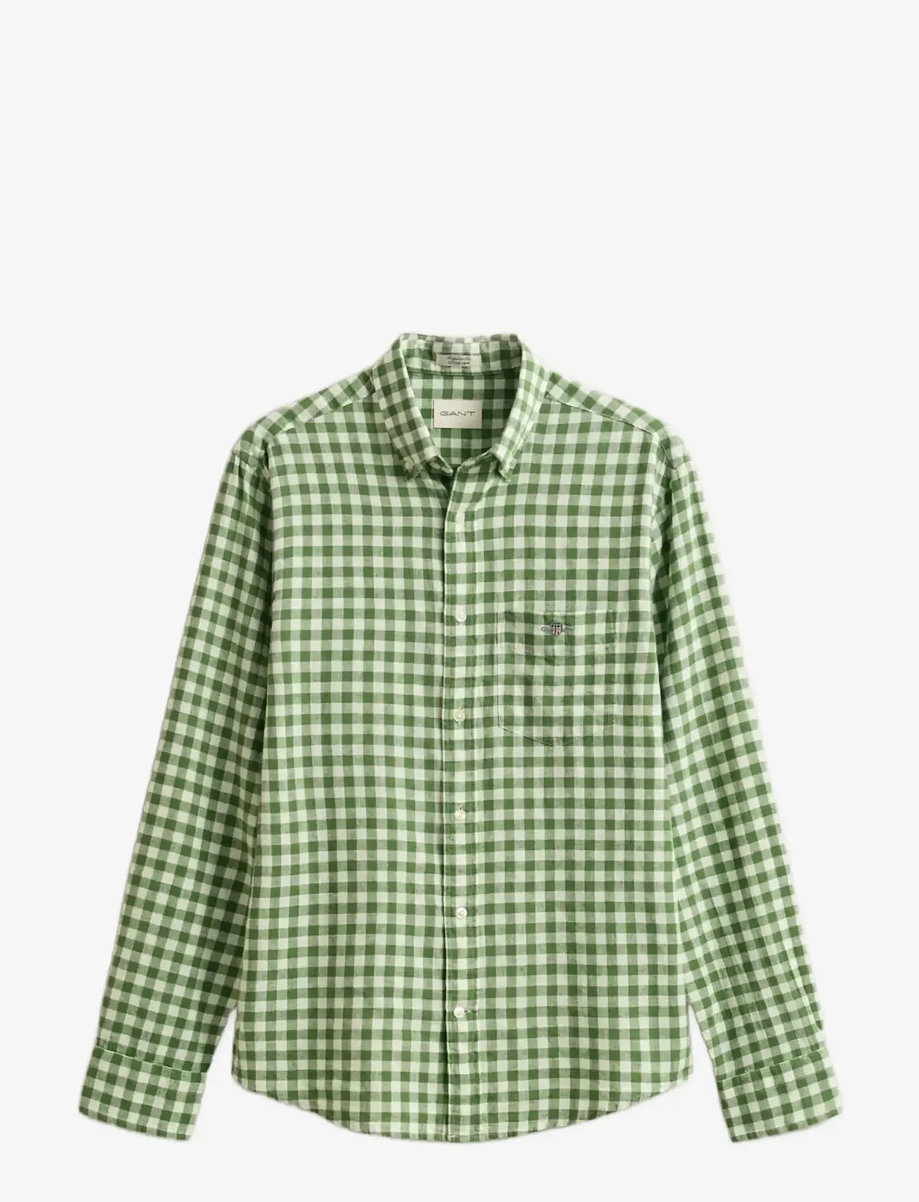 GANT - REG COTTON LINEN GINGHAM SHIRT - linneskjortor - dry herb green - 1