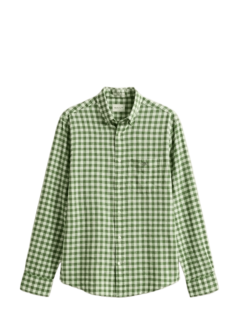 GANT - REG COTTON LINEN GINGHAM SHIRT - linneskjortor - dry herb green - 1