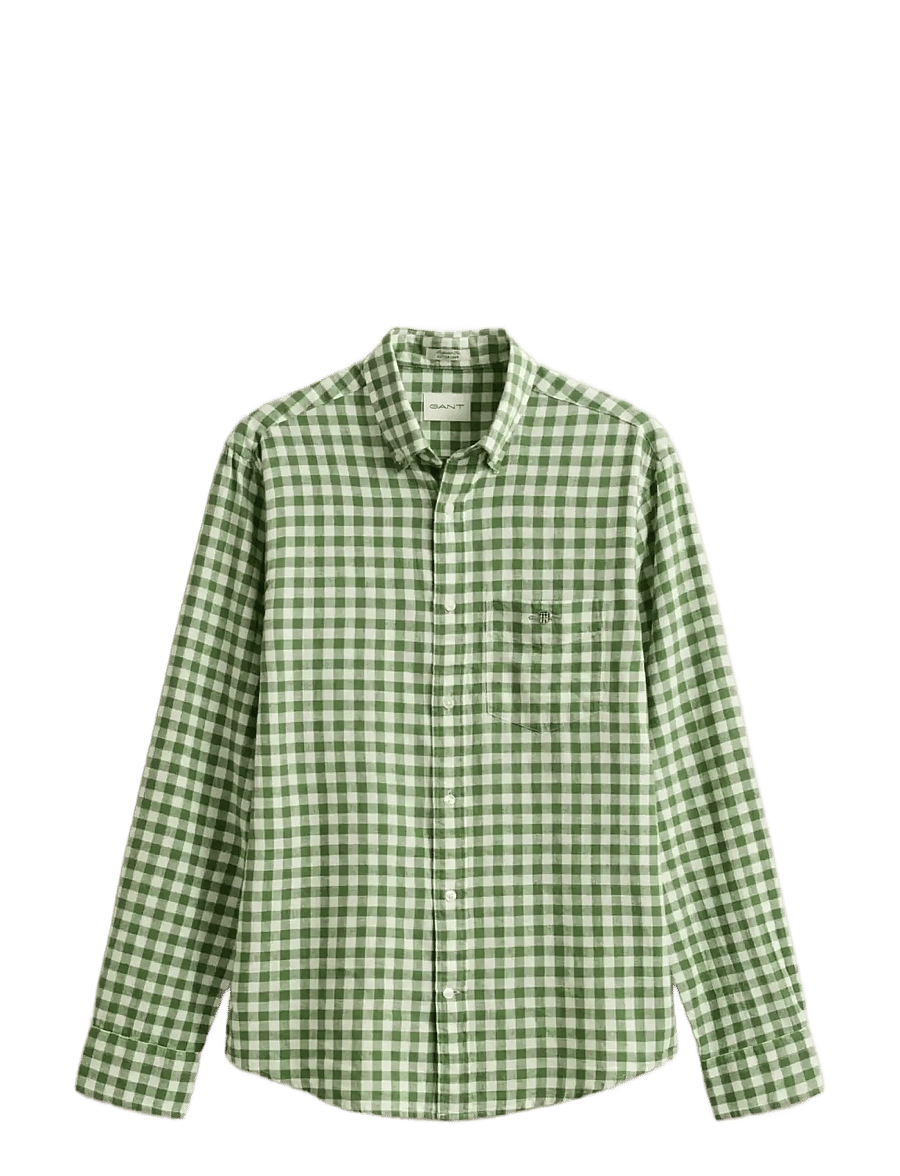 Gant - REG COTTON LINEN GINGHAM SHIRT - leinenhemden - dry herb green - 1