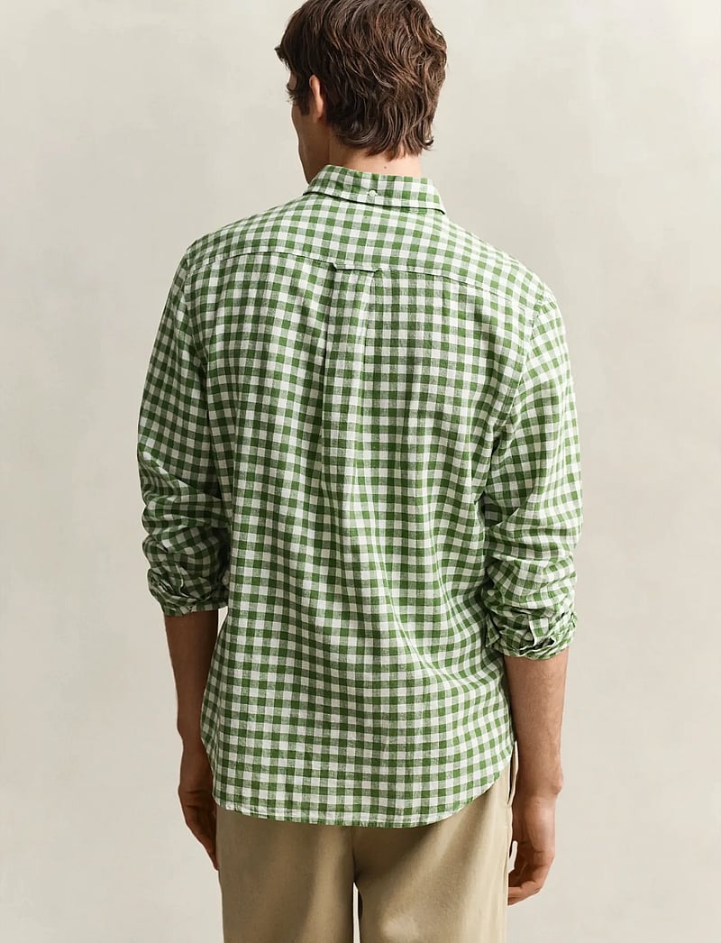 GANT - REG COTTON LINEN GINGHAM SHIRT - linneskjortor - dry herb green - 2