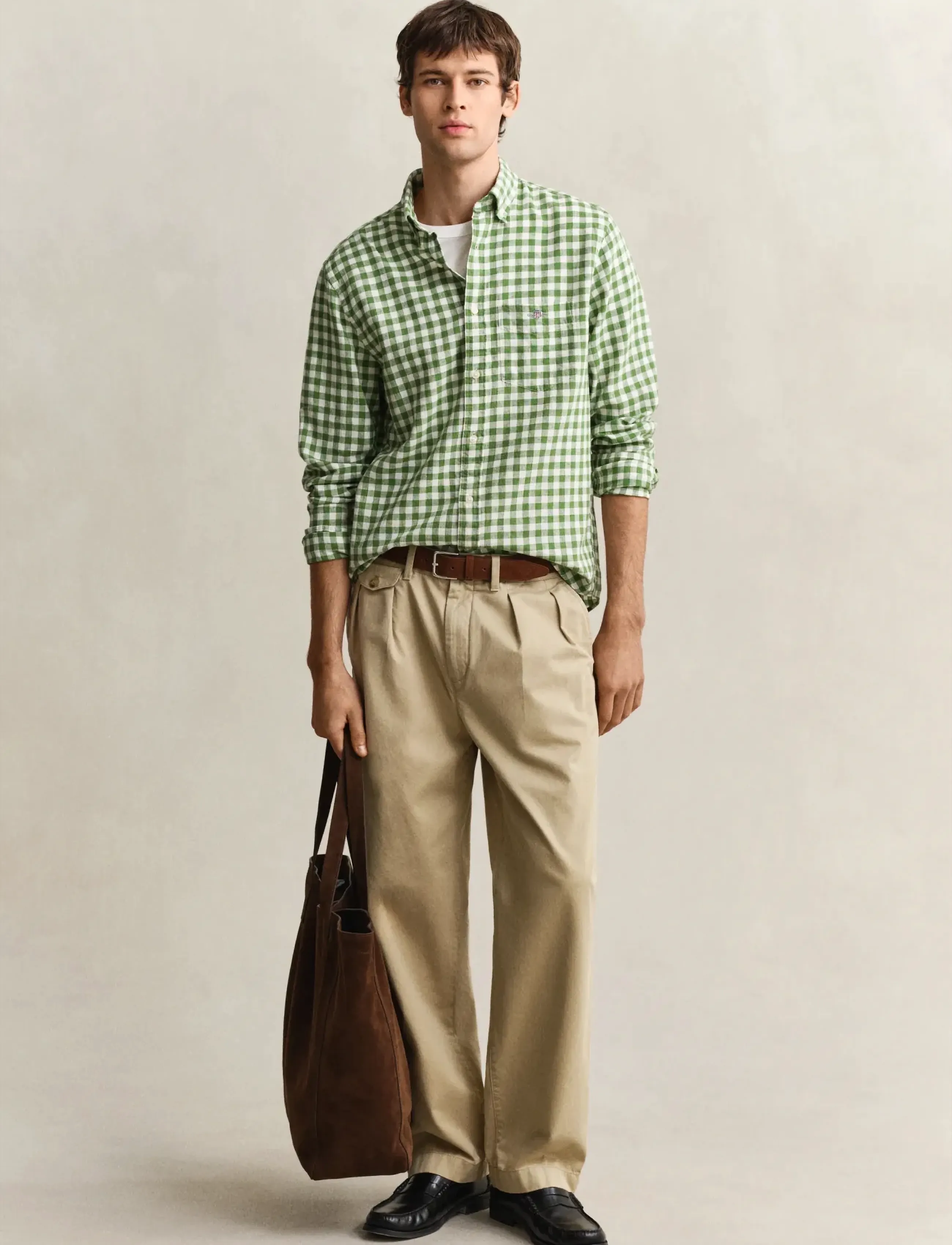 Gant - REG COTTON LINEN GINGHAM SHIRT - leinenhemden - dry herb green - 4