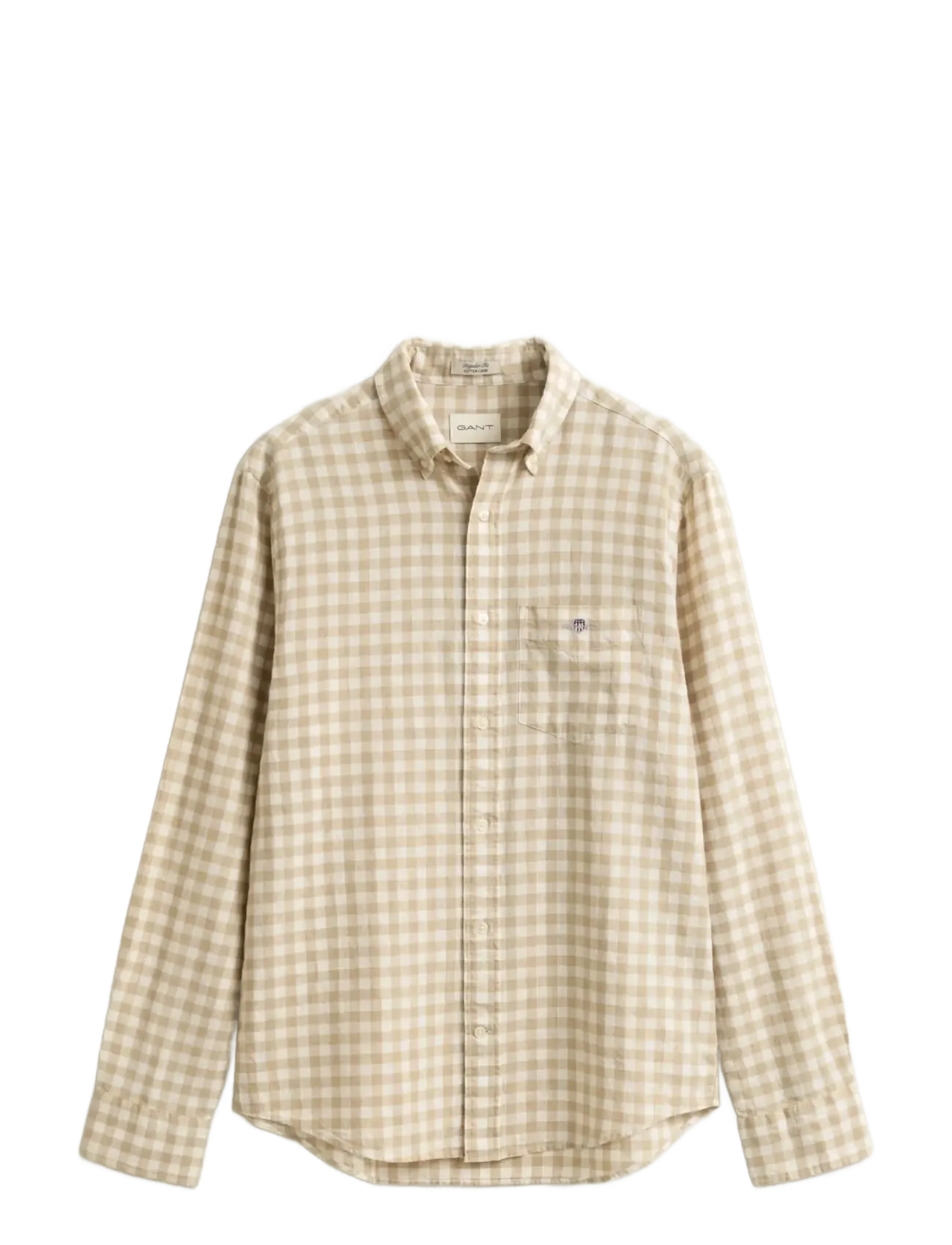 GANT Reg Baumwolle Linen Gingham Shirt Beige - L - Herren