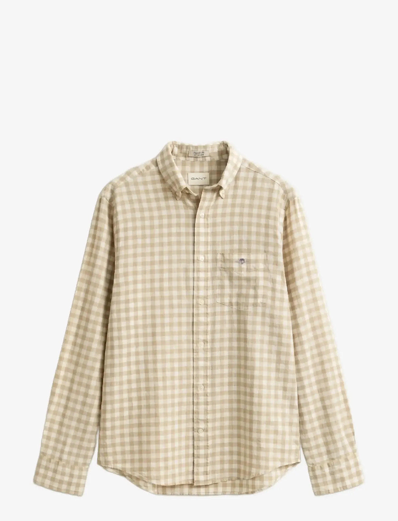 GANT - REG COTTON LINEN GINGHAM SHIRT - linneskjortor - oat beige - 1