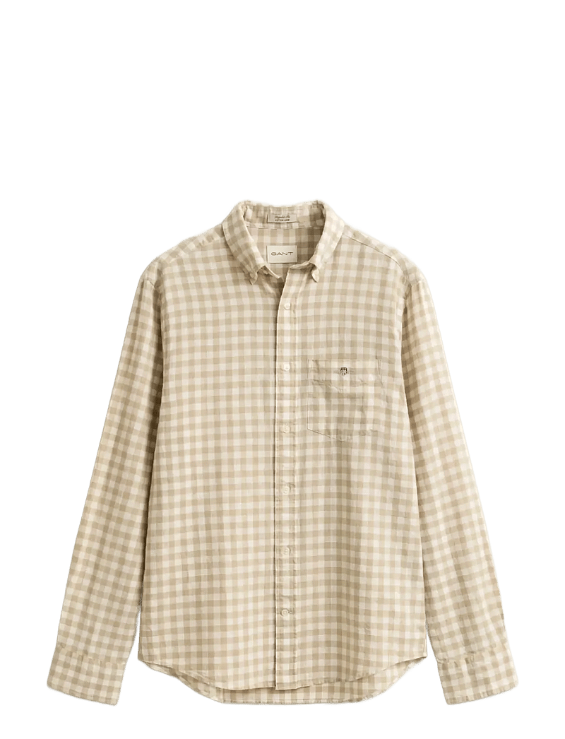 GANT - REG COTTON LINEN GINGHAM SHIRT - linneskjortor - oat beige - 1