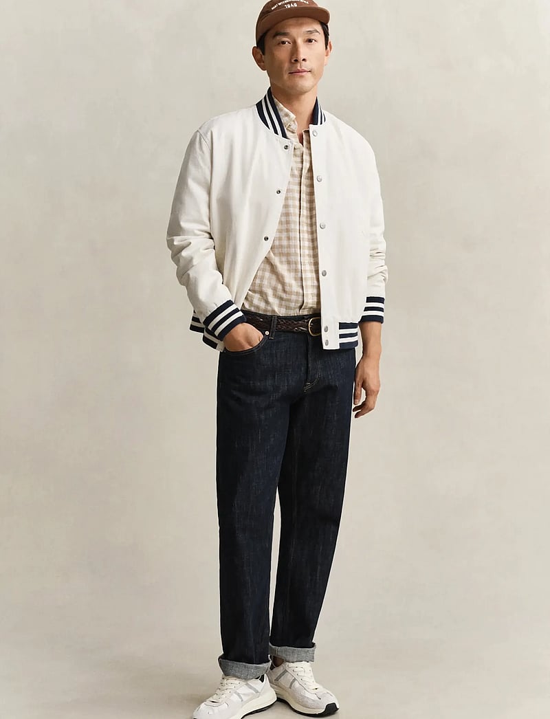 GANT - REG COTTON LINEN GINGHAM SHIRT - linneskjortor - oat beige - 4