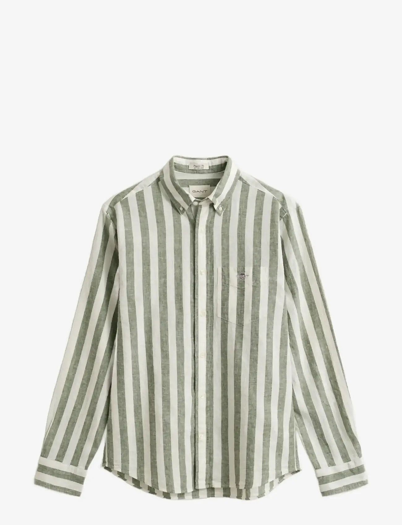 GANT - REG COTTON LINEN STRIPE SHIRT - triibulised särgid - dry herb green - 1