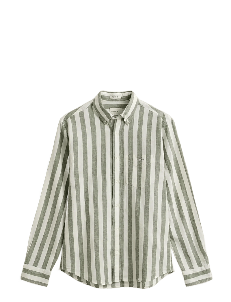 GANT - REG COTTON LINEN STRIPE SHIRT - triibulised särgid - dry herb green - 1
