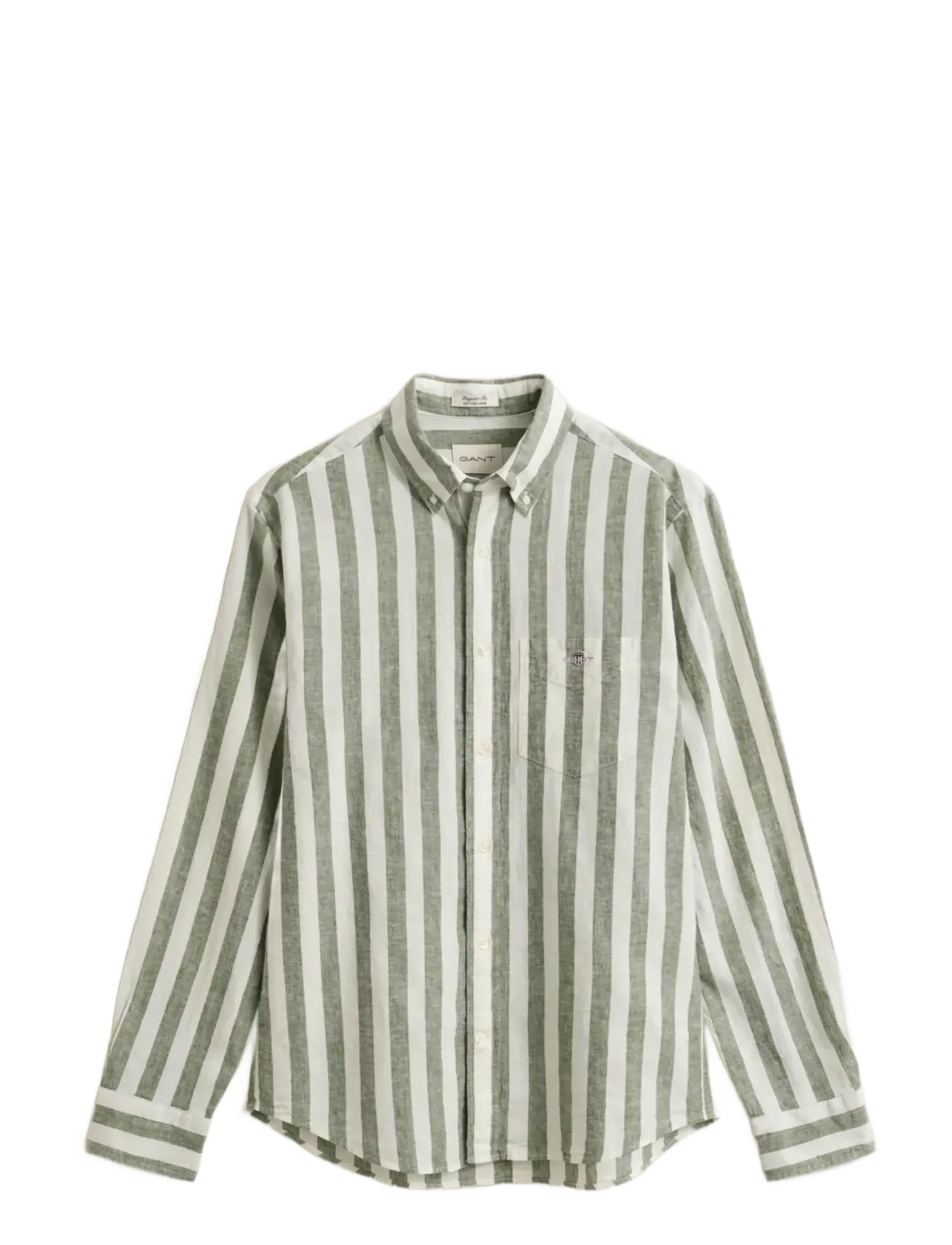 Gant REG COTTON LINEN STRIPE SHIRT - GANT - DRY HERB GREEN / khaki/green