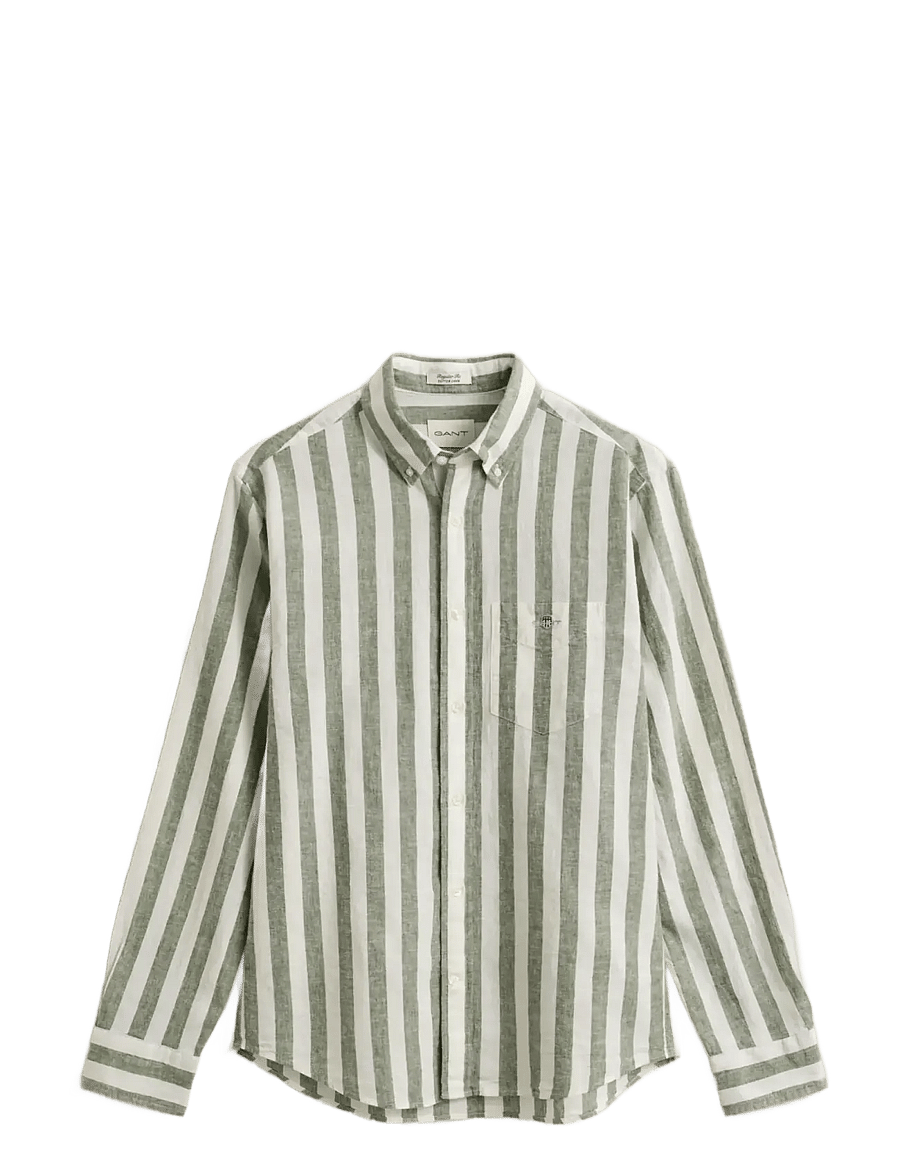Gant - REG COTTON LINEN STRIPE SHIRT - stribede skjorter - dry herb green - 1
