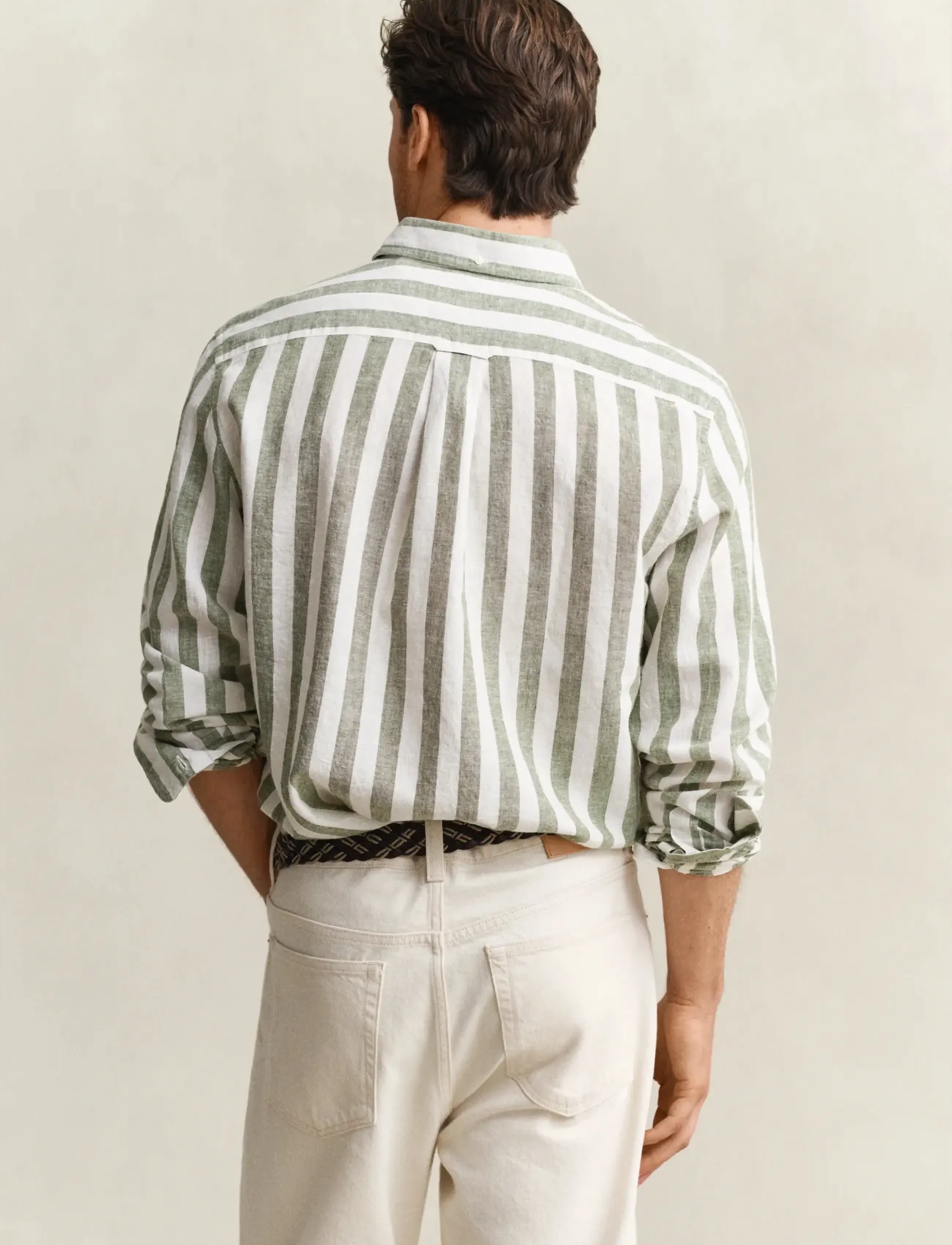Gant - REG COTTON LINEN STRIPE SHIRT - triibulised särgid - dry herb green - 2