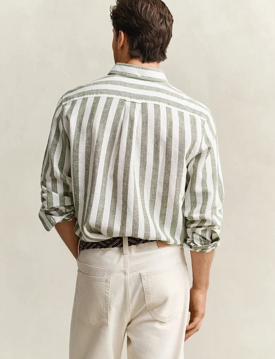 Gant - REG COTTON LINEN STRIPE SHIRT - stribede skjorter - dry herb green - 2