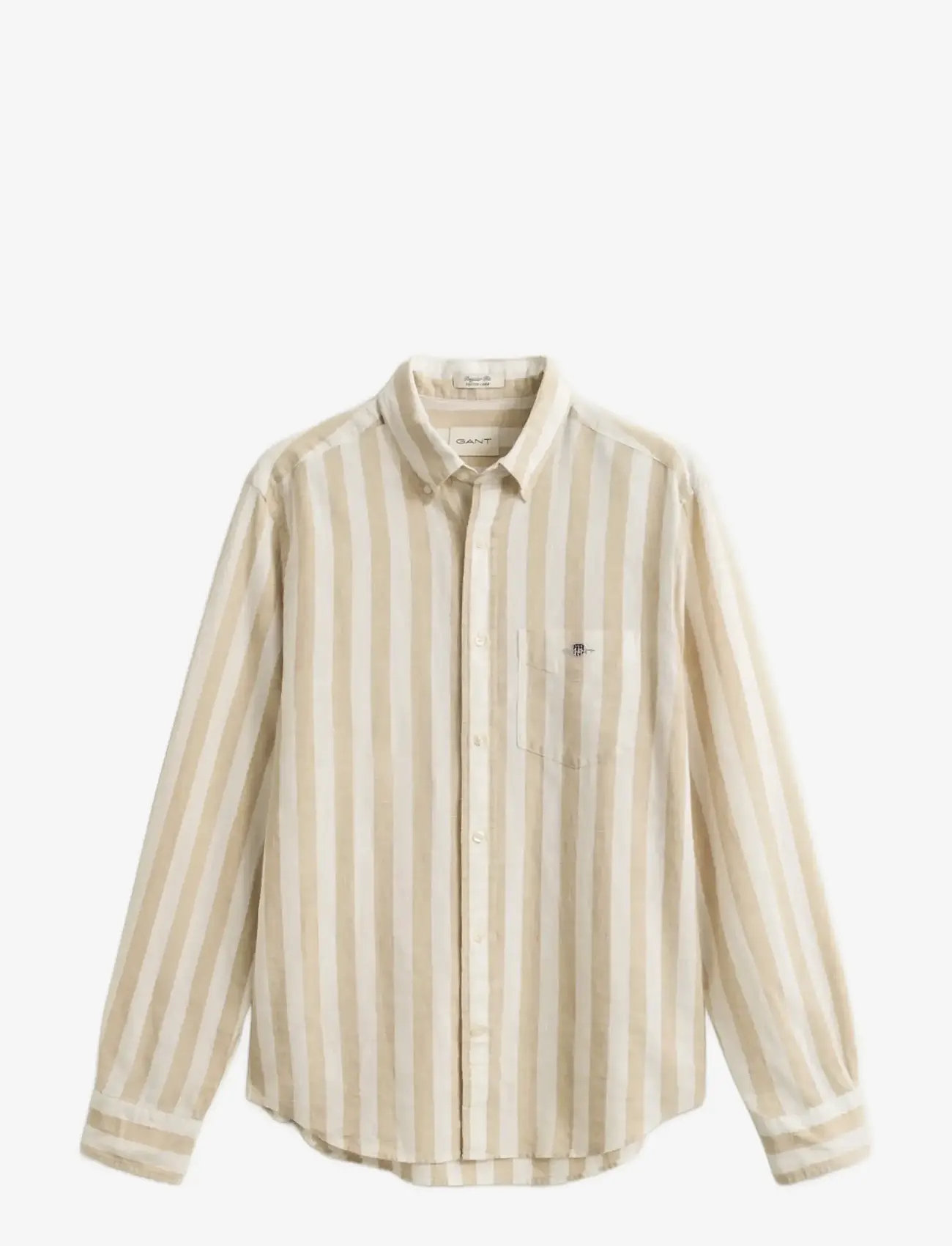 GANT - REG COTTON LINEN STRIPE SHIRT - triibulised särgid - oat beige - 1