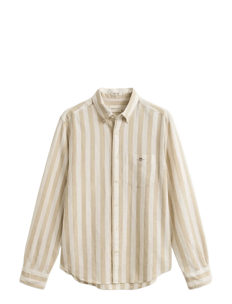 GANT - REG COTTON LINEN STRIPE SHIRT - triibulised särgid - oat beige - 1