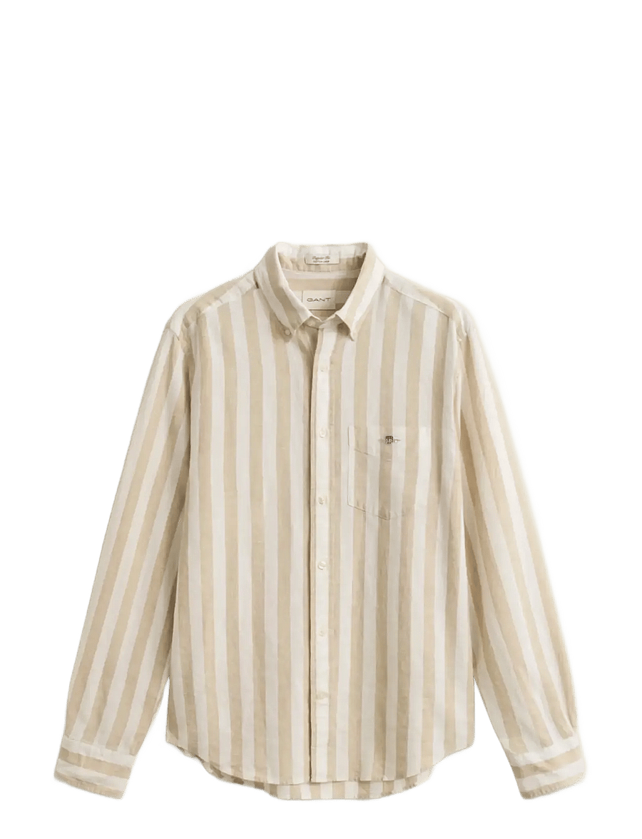 Gant - REG COTTON LINEN STRIPE SHIRT - stribede skjorter - oat beige - 1
