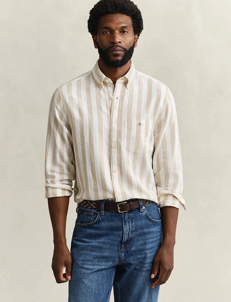 GANT - REG COTTON LINEN STRIPE SHIRT - triibulised särgid - oat beige - 0