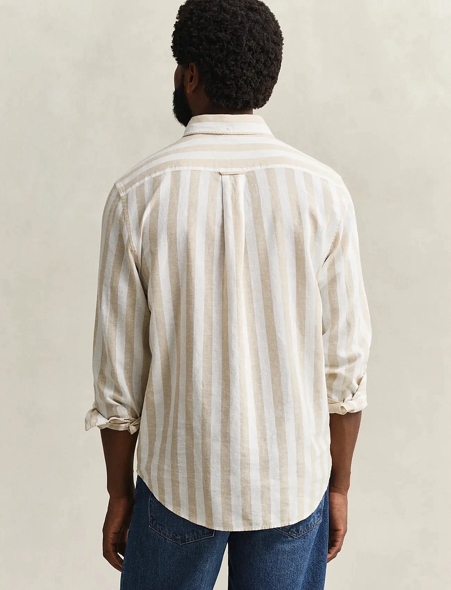 Gant - REG COTTON LINEN STRIPE SHIRT - stribede skjorter - oat beige - 2