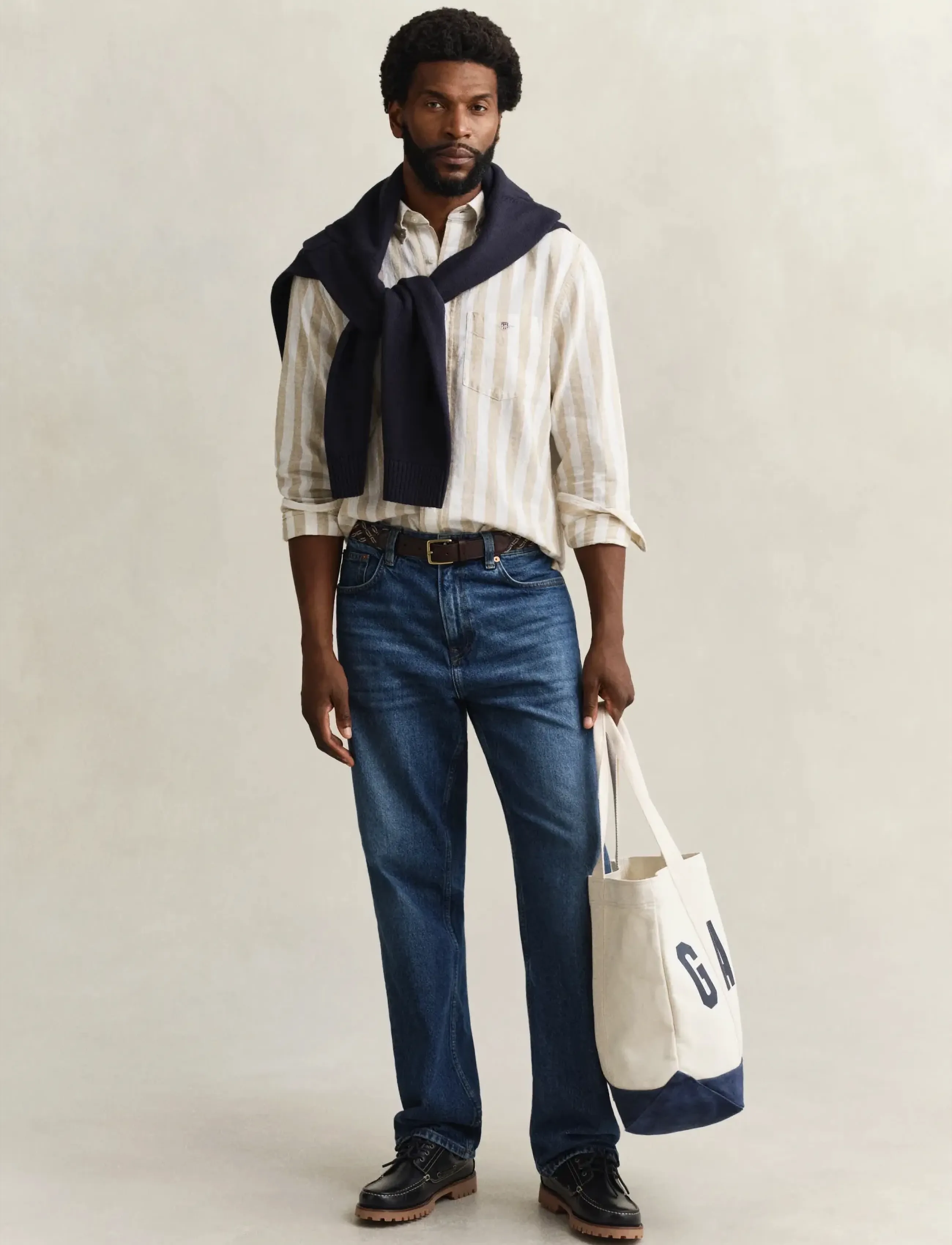 Gant - REG COTTON LINEN STRIPE SHIRT - stribede skjorter - oat beige - 4