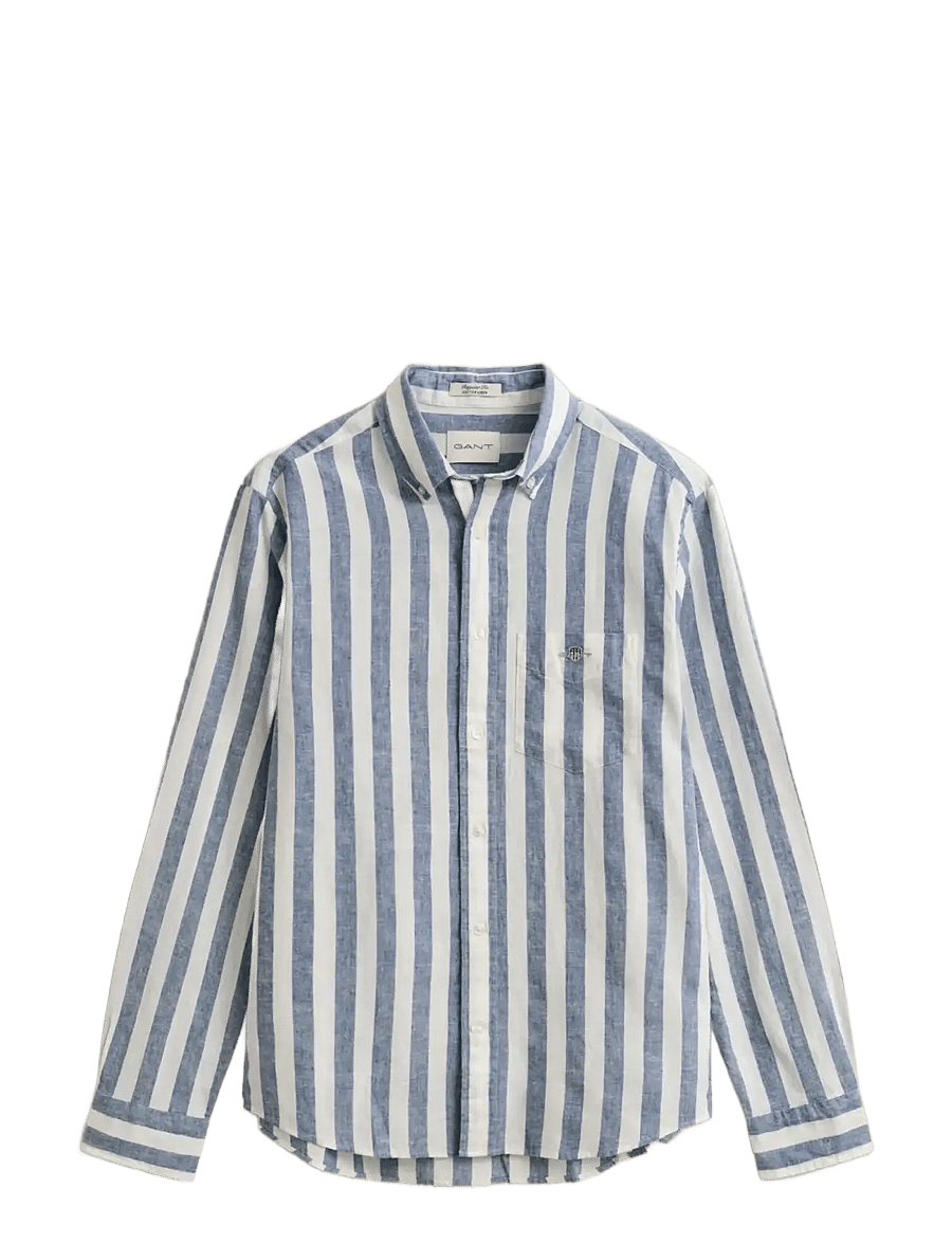 Gant - REG COTTON LINEN STRIPE SHIRT - gestreifte hemden - vintage blue - 1