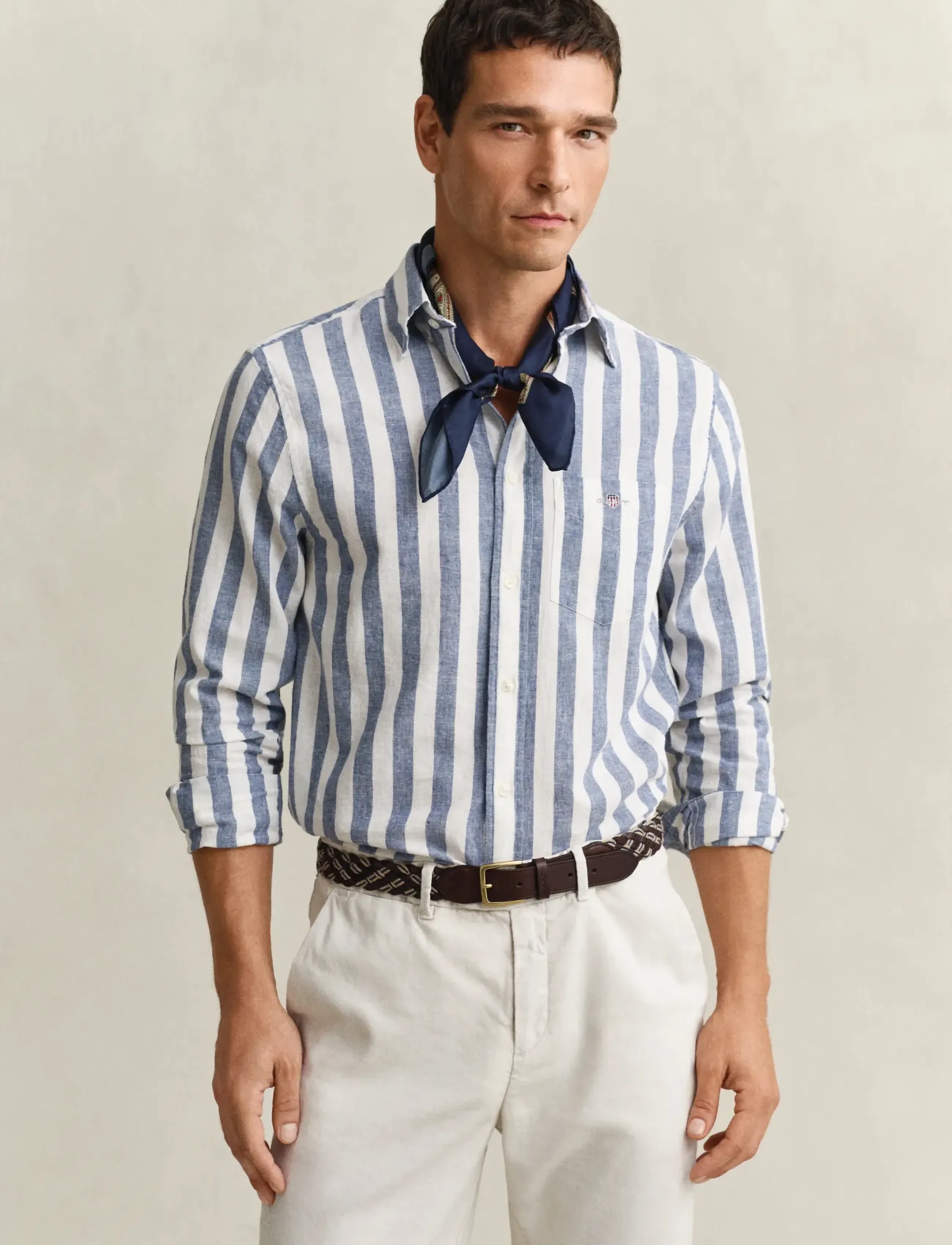 GANT REG COTTON LINEN STRIPE SHIRT - Skjortor - VINTAGE BLUE / blue