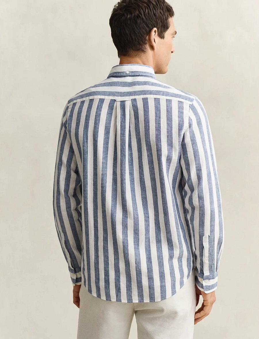 Gant - REG COTTON LINEN STRIPE SHIRT - gestreifte hemden - vintage blue - 2