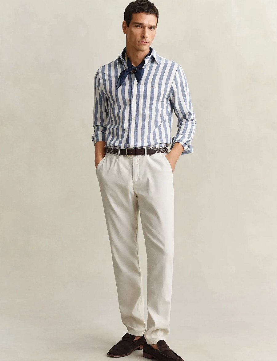 Gant - REG COTTON LINEN STRIPE SHIRT - gestreifte hemden - vintage blue - 4