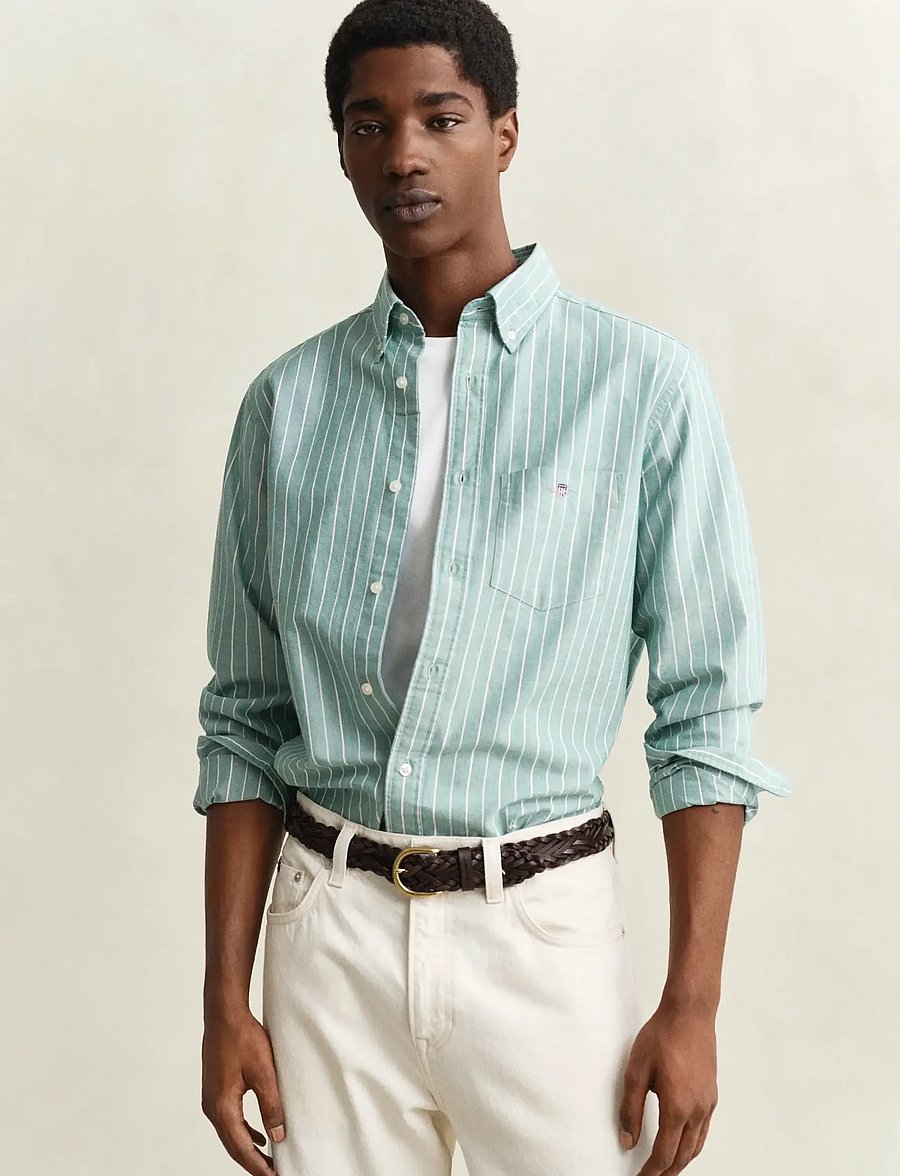 Gant - REG CLASSIC OXFORD STRIPE SHIRT - randiga skjortor - botanical hue - 0