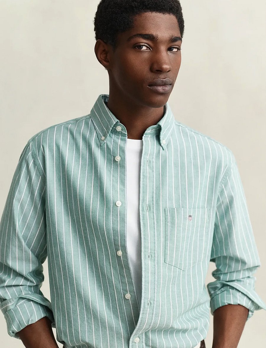Gant - REG CLASSIC OXFORD STRIPE SHIRT - randiga skjortor - botanical hue - 4