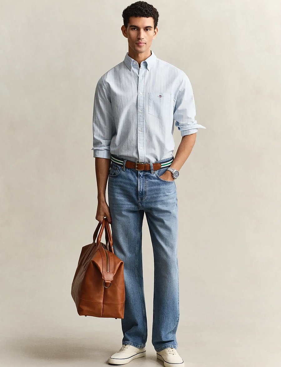 Gant - REG CLASSIC OXFORD STRIPE SHIRT - stribede skjorter - sky blue - 5
