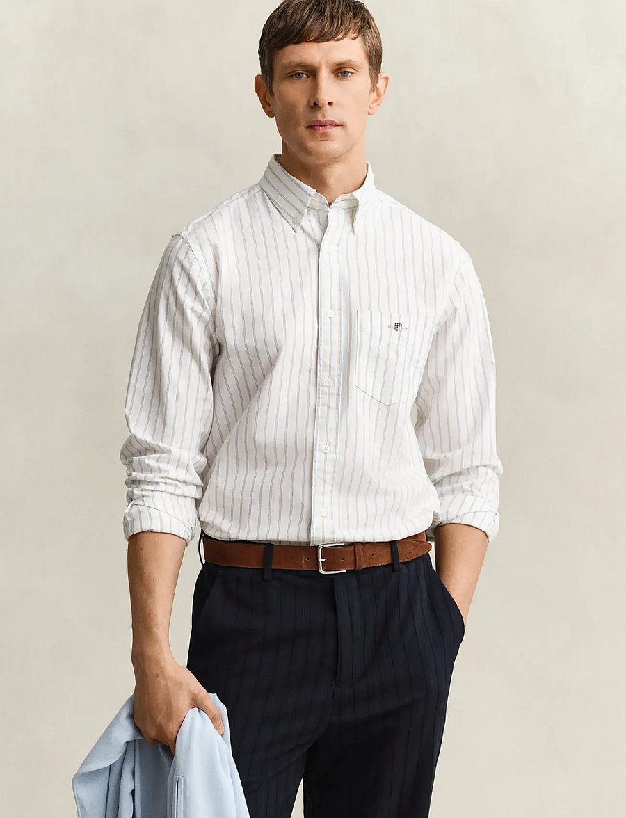Gant - REG CLASSIC OXFORD STRIPE SHIRT - gestreifte hemden - white - 0