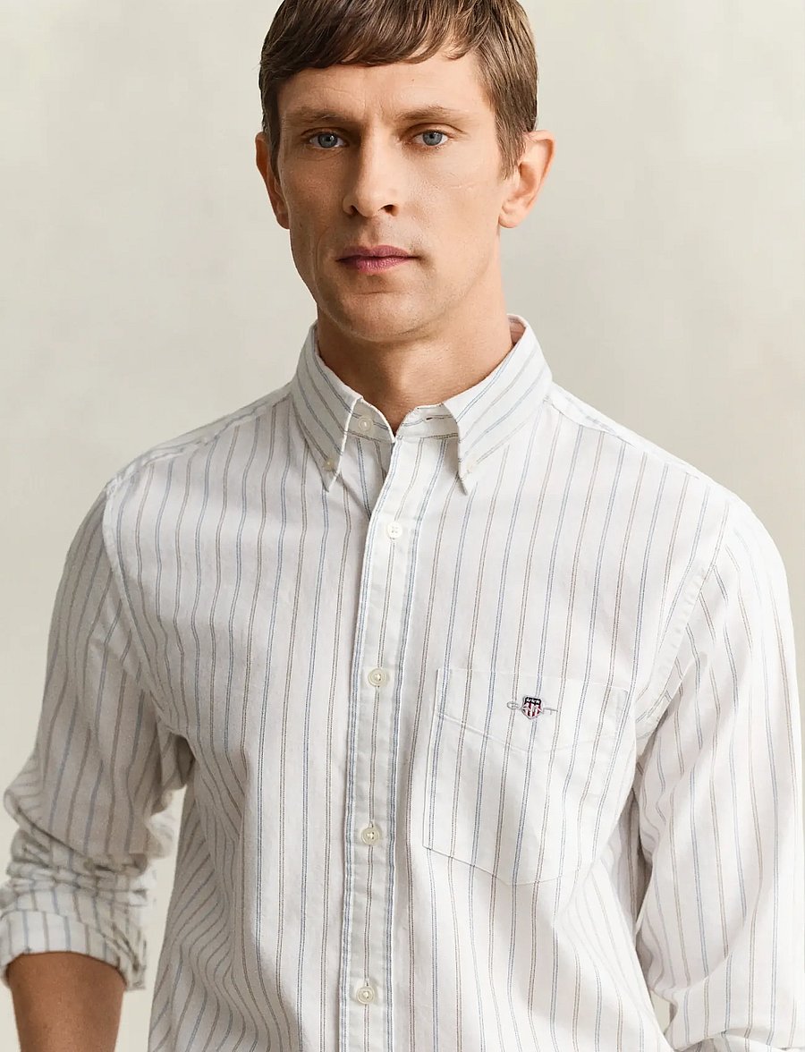 Gant - REG CLASSIC OXFORD STRIPE SHIRT - gestreifte hemden - white - 4