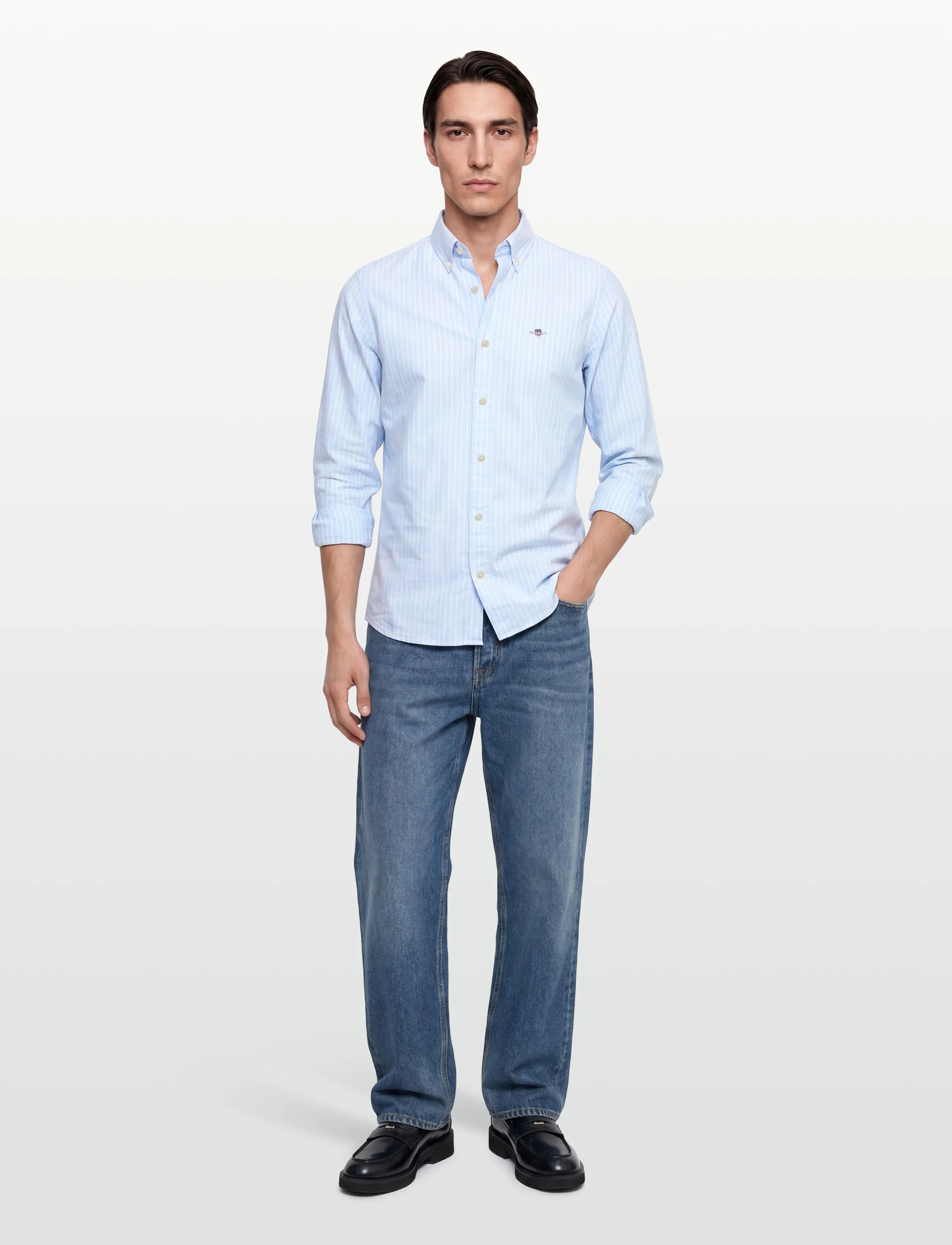 GANT SLIM OXFORD STRETCH STRIPE SHIRT - Oxford shirts - SKY BLUE / blue