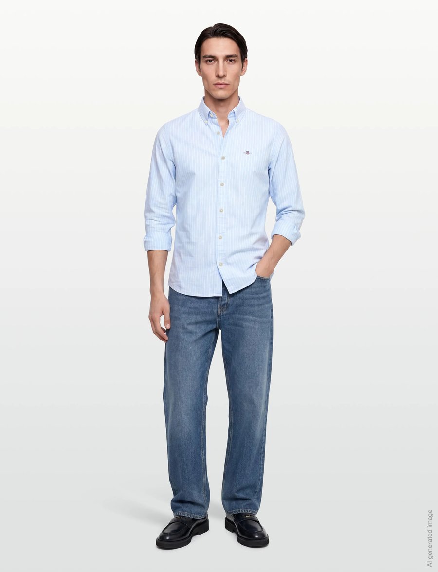 Gant - SLIM OXFORD STRETCH STRIPE SHIRT - gestreifte hemden - sky blue - 0
