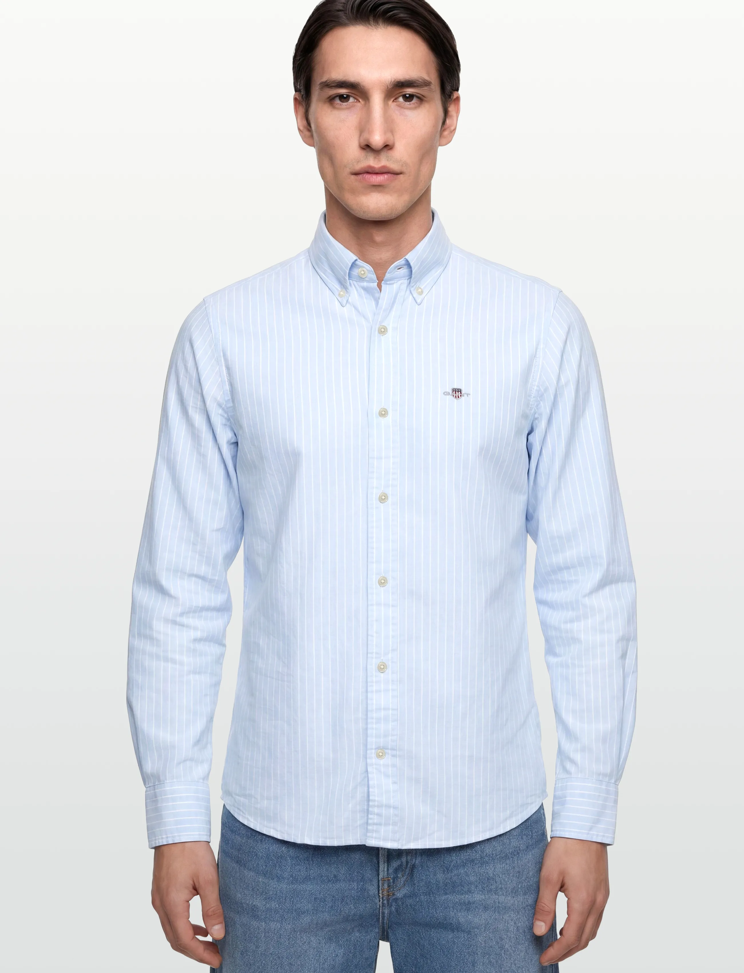 Gant - SLIM OXFORD STRETCH STRIPE SHIRT - stribede skjorter - sky blue - 3