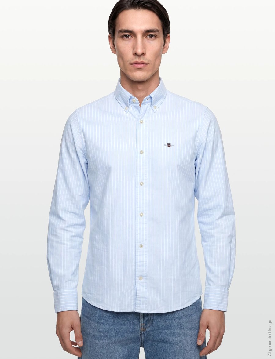 Gant - SLIM OXFORD STRETCH STRIPE SHIRT - gestreifte hemden - sky blue - 3