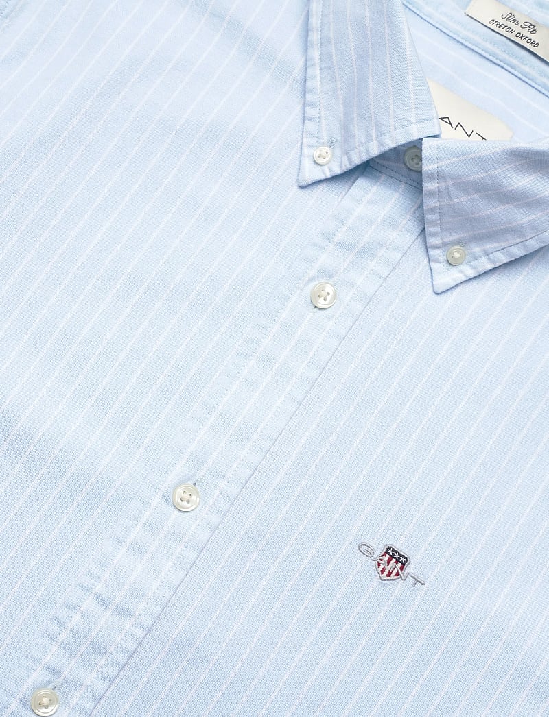 GANT - SLIM OXFORD STRETCH STRIPE SHIRT - stribede skjorter - sky blue - 3