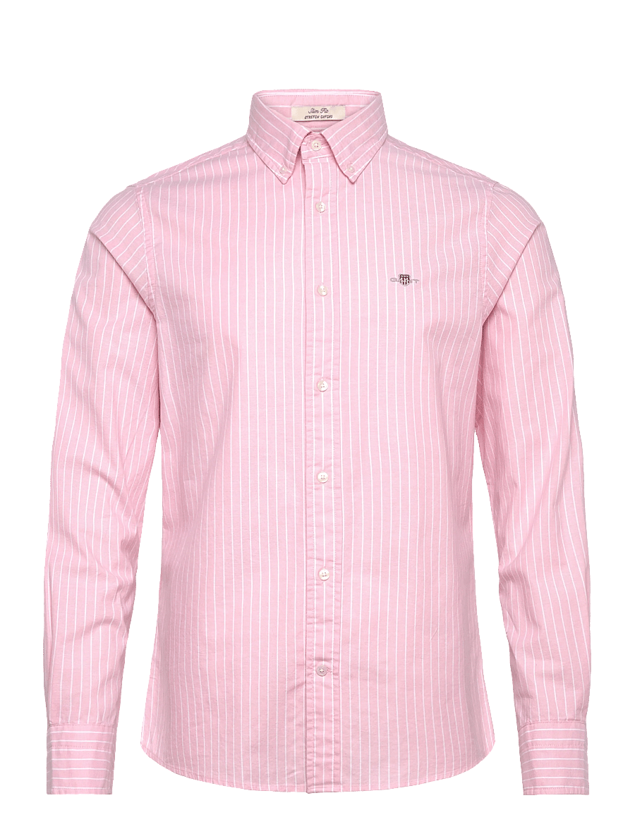 Gant - SLIM OXFORD STRETCH STRIPE SHIRT - randiga skjortor - washed pink - 1