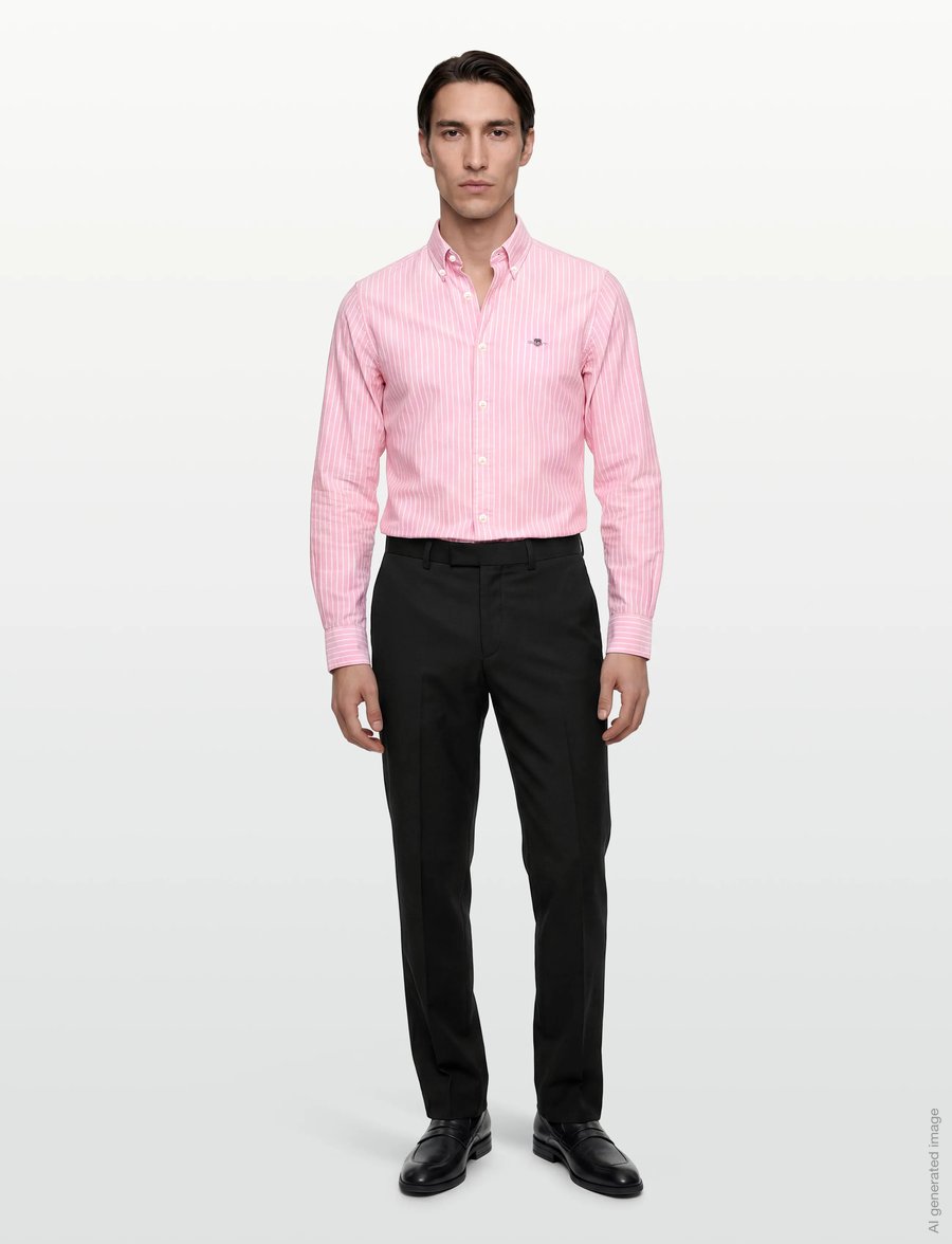 Gant - SLIM OXFORD STRETCH STRIPE SHIRT - randiga skjortor - washed pink - 0